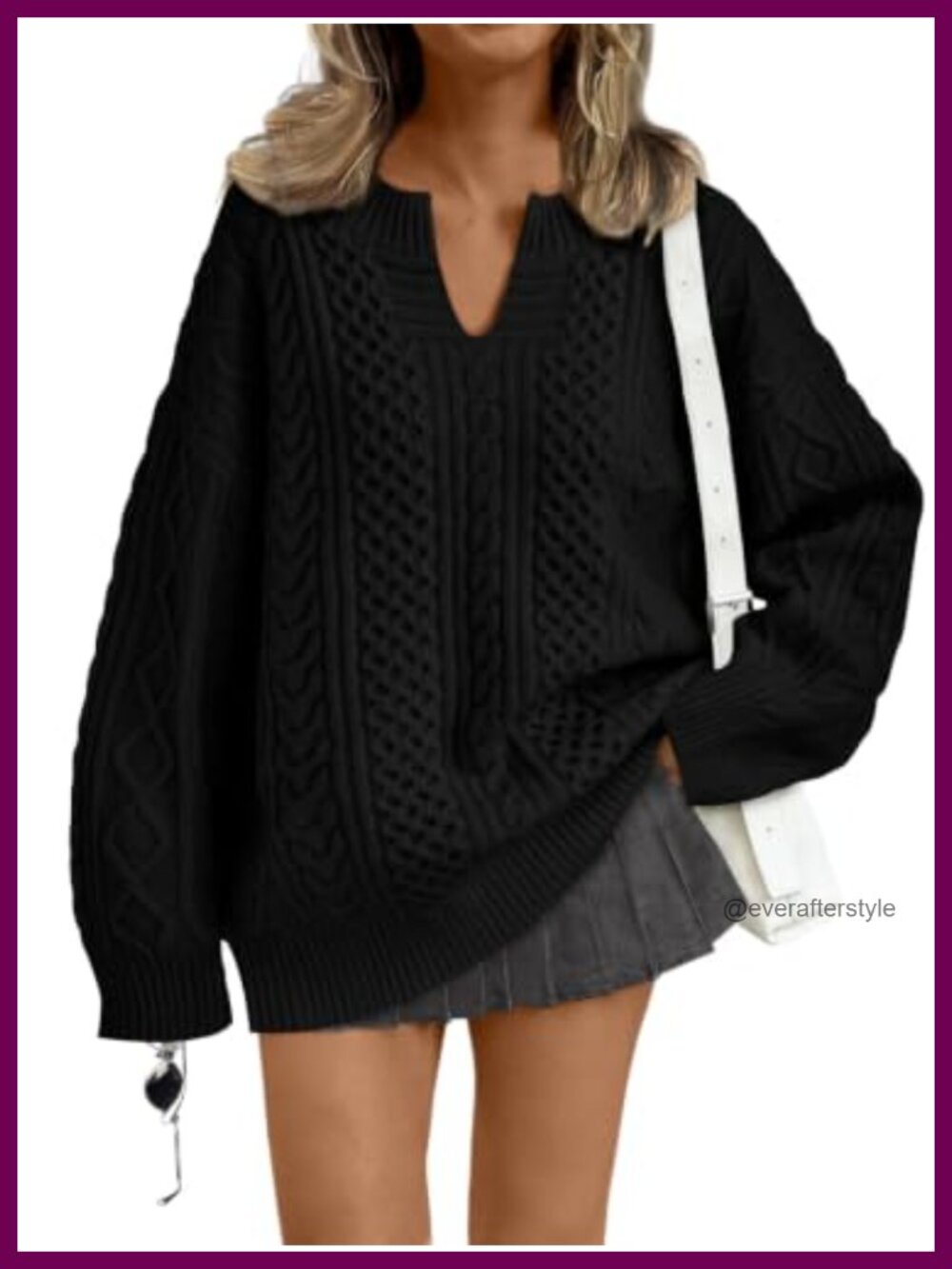 Cable Knit V-Neck Pullover Sweater Oversized Fall Winter